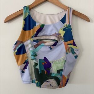 Zella Abstract Print‎ Renew Cutout Longline Sports Bra Racerback Cutout  Women's